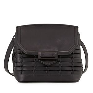 alexander wang • marion leather woven basketweave matte black cross-body bag